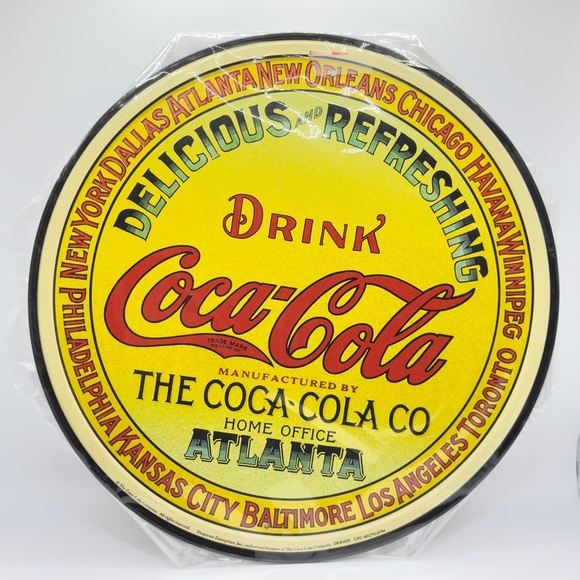 Round Drink Coca-Cola Home Office Atlanta Metal Sign 12 Inch 1999 - Picture 1 of 6